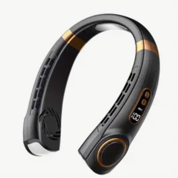 Black neck fan with LED lights & matching gaming charge-thru LED headset holder - Picture 4 of 6